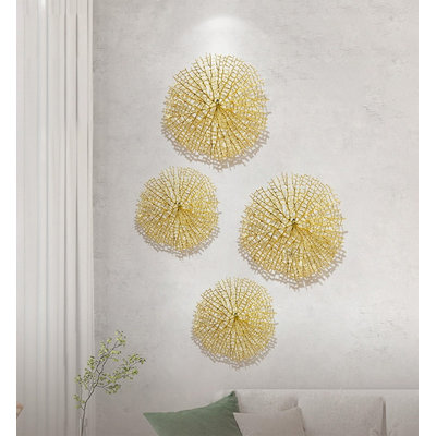 Golden Coral Shape Metal Wall Art Set for Living Room Home Decor