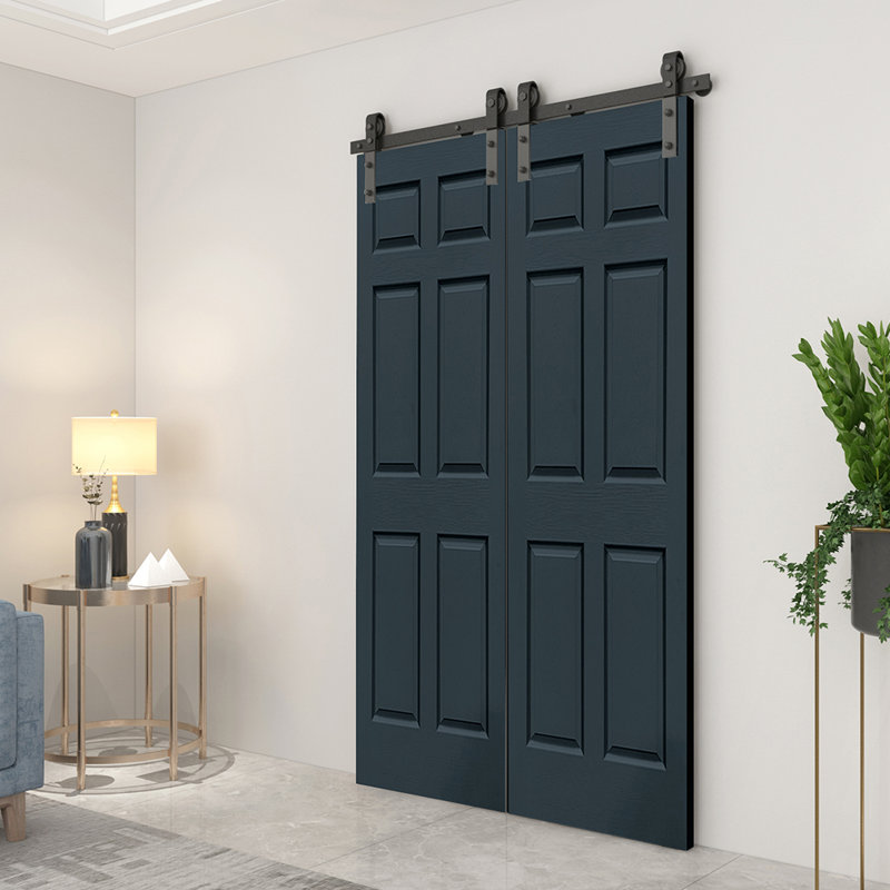 Paneled MDF Composite Double Bifold Barn Doors with Installation Hardware Kit, Charcoal Gray