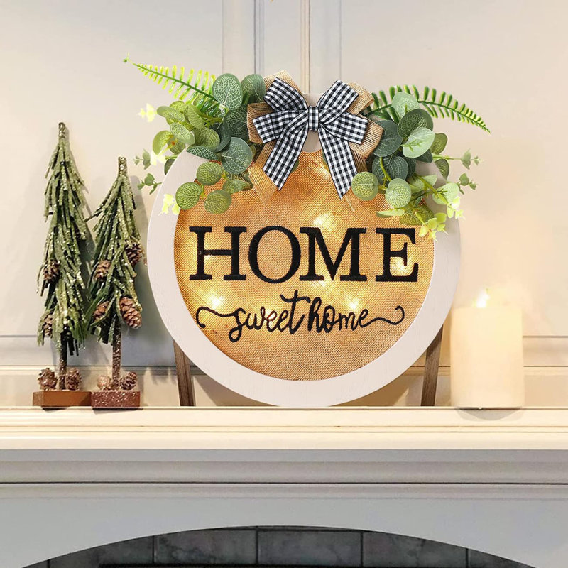 12" F-White Farmhouse Wooden Welcome Sign, Front Door Wreath Hanger Rustic Decor, White