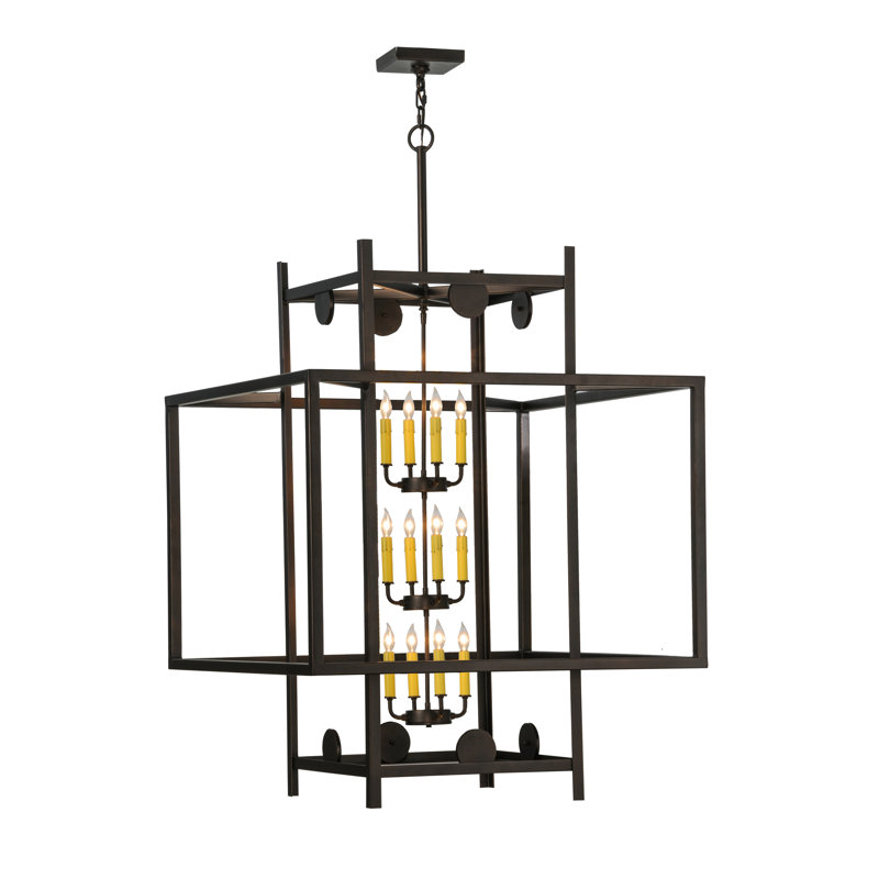 Uma 36" Square Bronze and Glass 12-Light Pendant