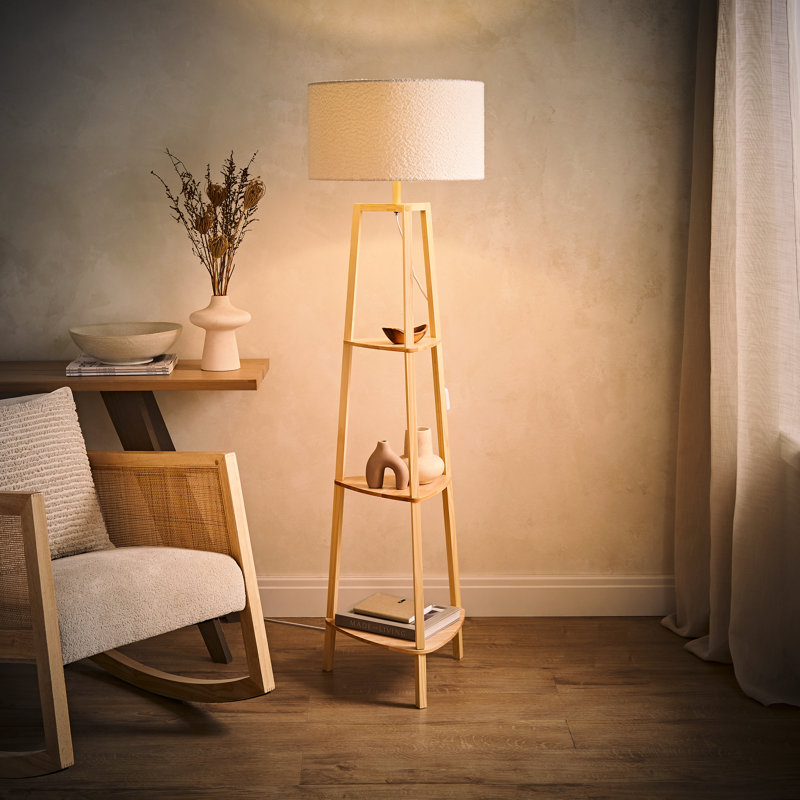 Amandip 137.5cm Tray Table Floor Lamp, Natural, Cream, No
