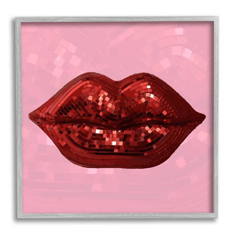 «Bold Pink & Red Lips Disco Motif on Wood» par Lil 'Rue, impression, H 24 po x l 24 po x P 1,5 po