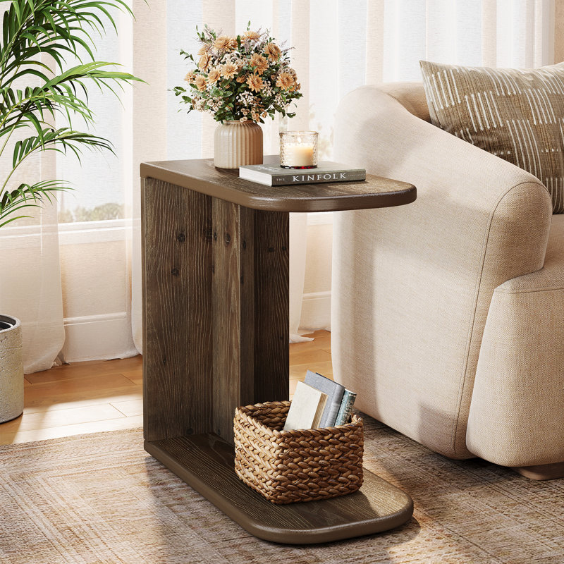 C-Shaped End Table, Solid Wood C Table For Sofa
