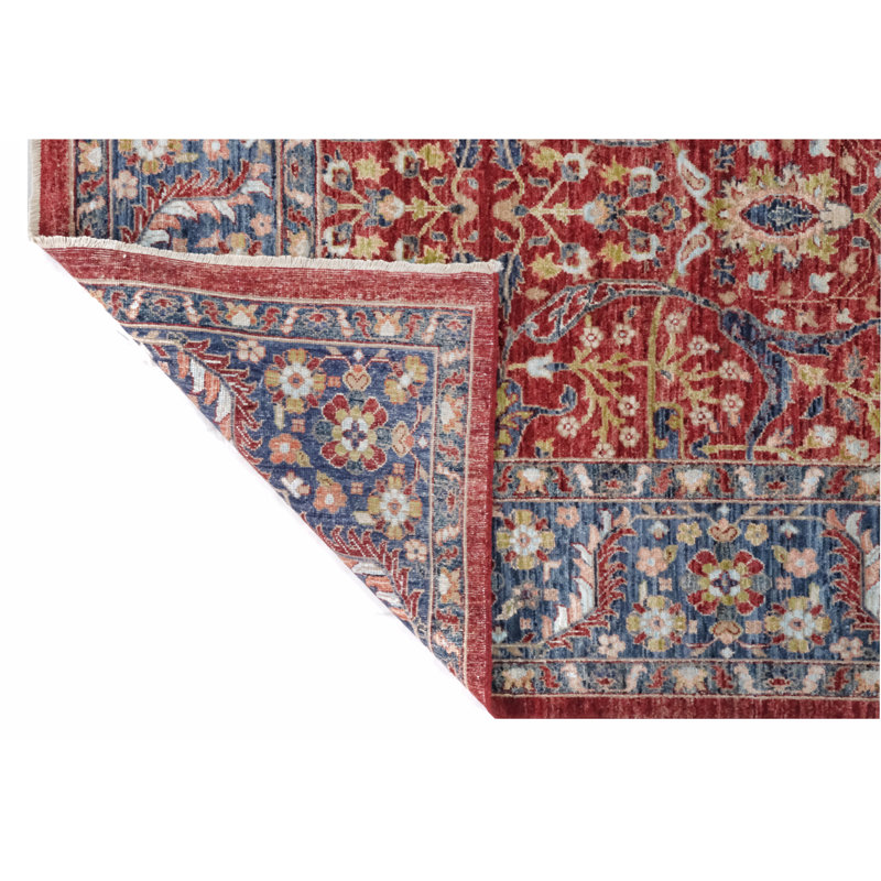 Hand Knotted Wool Area Rug in Red And Blue