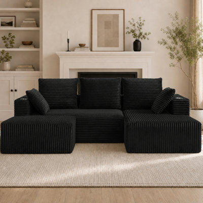 Canapé modulaire de 241 cm avec fauteuil lounge d'angle, quatre places, design sans dossier avec repose-pieds
