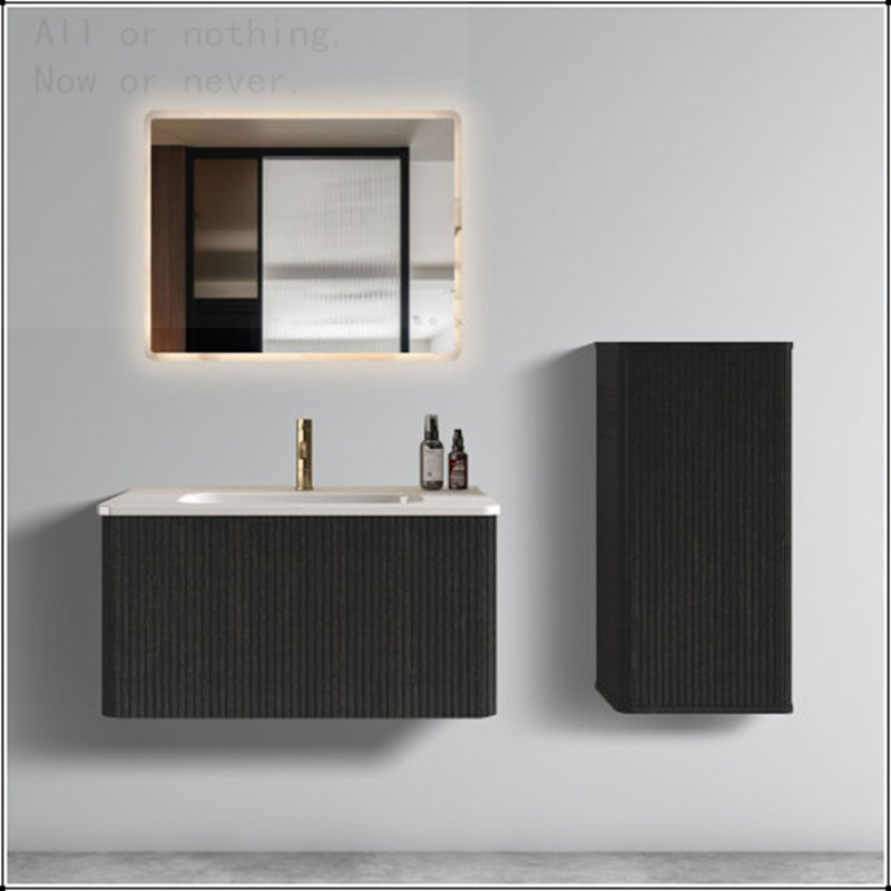 Armoire flottante murale rayée, Brun-noir