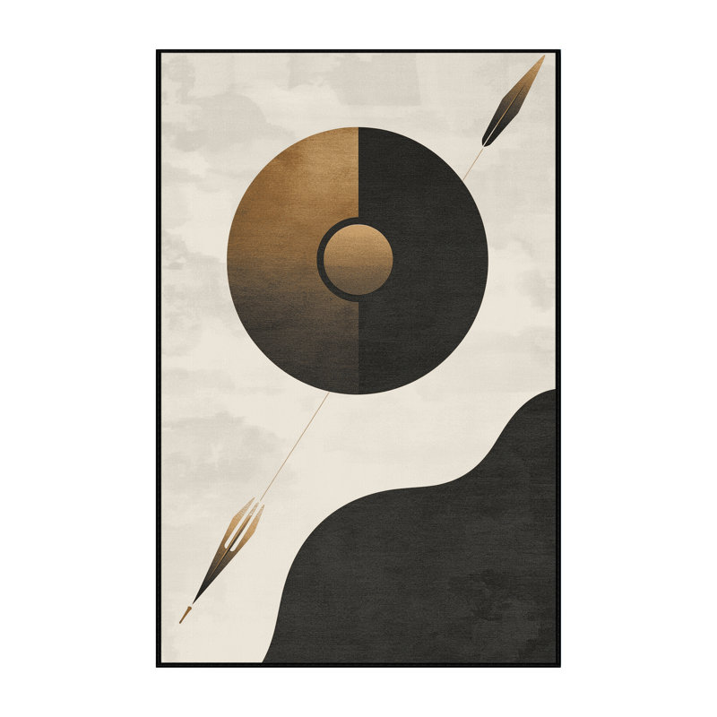 Soft Plush Durden Bronze Shield Spear Minimalist Area Rug in Beige – Black Binding, 3x5