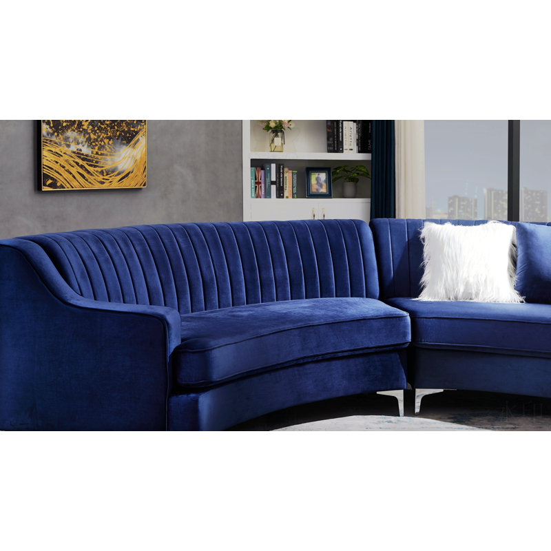 Velvet Curved Sofa, Navy Blue Velvet