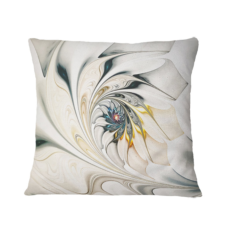 White and Beige Floral Stained Glass Square Throw Pillow