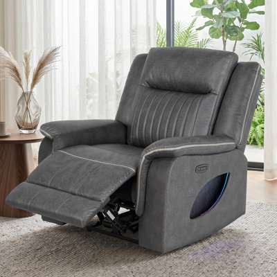 38" Wide Modern Oversized Microfiber Power Recliner with USB Port, Side LED Strip