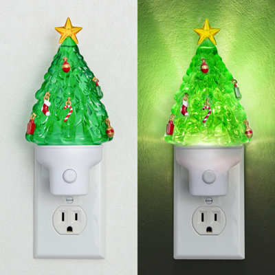 Night Light With Swirling Glitter, Plug-In Wall Light With Push-Button Switch, Vintage Christmas Decorations.(Green Christmas Tree)
