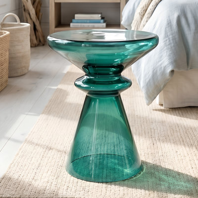 Abyss 17"H Sculptural Blown Glass Accent Table in Emerald Green - No Assembly Required