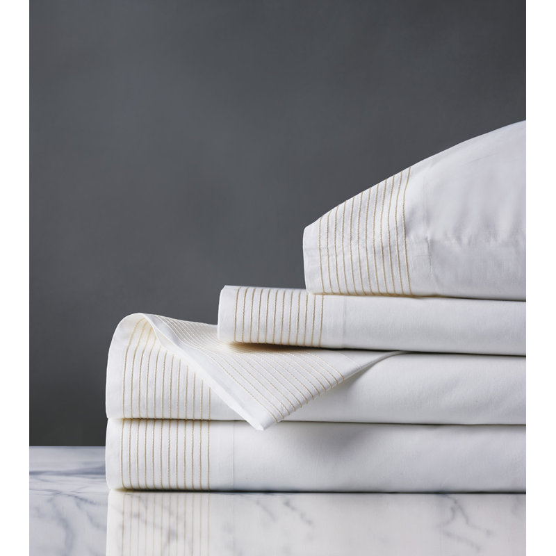 Ensemble de draps en lin Marsden, Double, Blanc / champagne