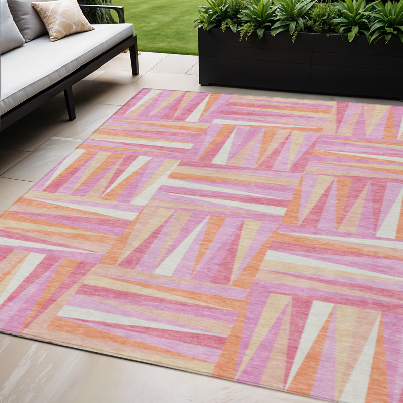 Tapis intérieur lavable géométrique 5 pi x 8 pi rosé