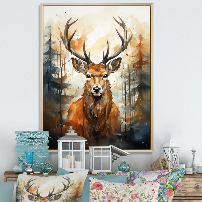 Deer Wonderers V sur toile, Cadre naturel flottant, H 44 po x l 34 po x P 1,5 po