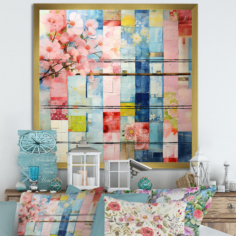 Art abstrait floral cubique abstrait - Art mural floral abstrait, Or, H 16 po x l 16 po