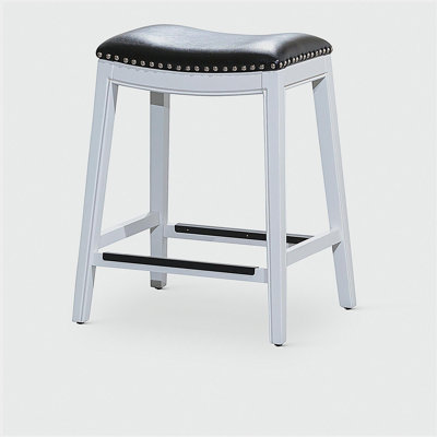 Chaise de bar 24 pouces à finition blanche, assise en cuir noir