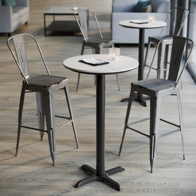 Plateau de table commercial à surface lisse avec base entrecroisée à hauteur de barre