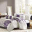 Housse de couette pour lit double / grand lit 6 pièces avec motif floral, tissu en coton, 2 taies décoratives, 3 coussins décoratifs, fermeture à boutons, attaches de coin intérieures, broderie délicieuse, literie lavable à la machine, gris / pêche,-117584373-117584375