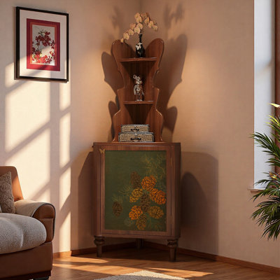 Artistic butterfly-shaped wooden corner cabinet.