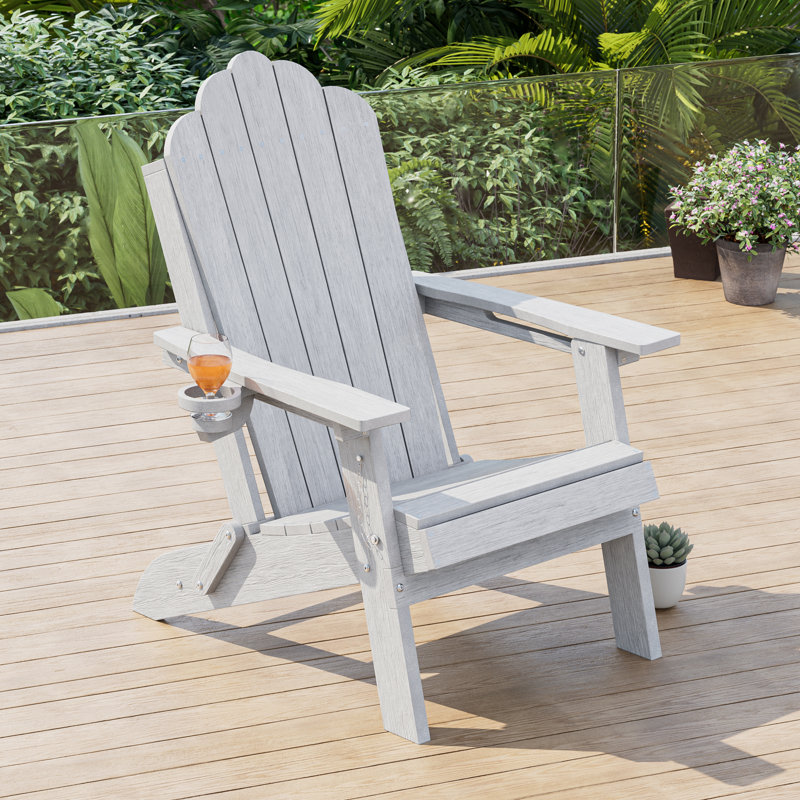 Classic Folding Adirondack Chair, HDPE Adirondack Chair with Ergonomic Design & Cup Holder for Patio and Fire Pit, White
