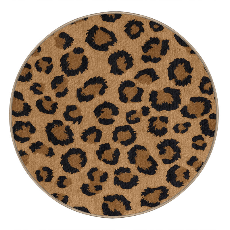 Washable African Leopard Big Cats Area Rug, Round 8'