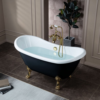 59" x 28" Clawfoot Soaking Acrylic Bathtub