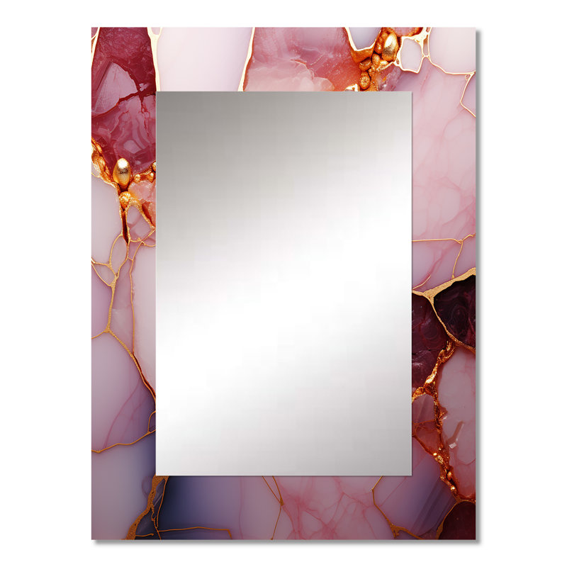 Gold and Pink Marble Essence II - Marble Decorative Mirror, Modern Wall Mirror, Printed Metal Art, 32" x 24"