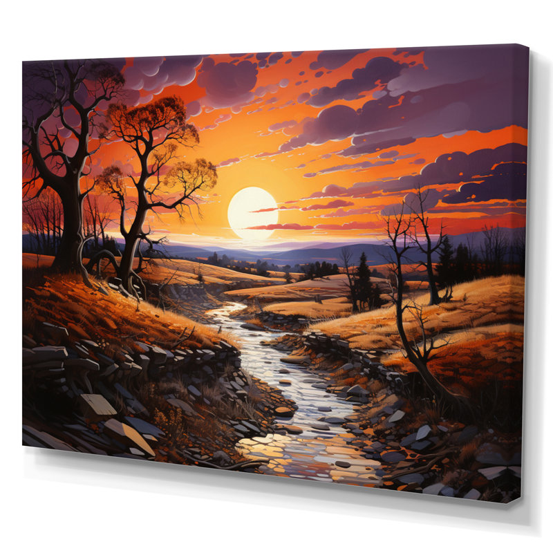 Coucher de soleil peint ciel pastoral, H 34 po x l 44 po x P 1,5 po, Toile tendue