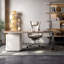 Bureau à 3 tiroirs brun noisette + bois manufacturé blanc + acier inoxydable-109080086-109080084