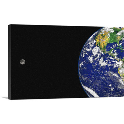 Planète Terre avec lune - reproduction de photo sur toile tendue