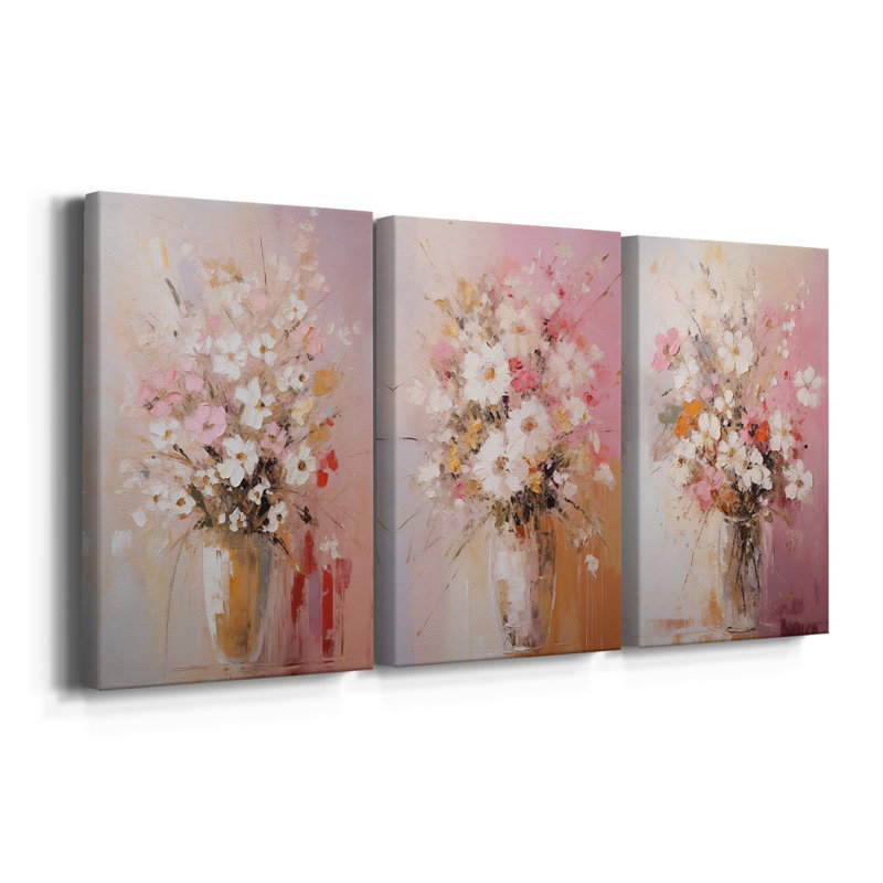 Étude florale Cxxiii - Ensemble de 3 toiles tendues avec châssis - Prêt à être accroché, H 60 po x l 40 po
