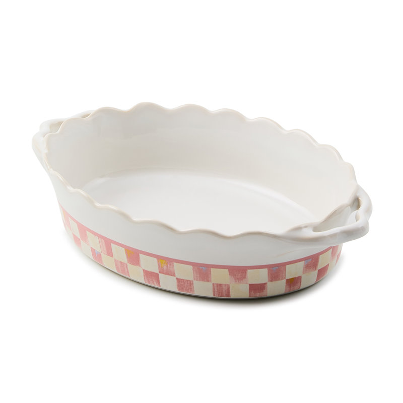 Boulanger ovale Sterling CheckEveryday, Blanc / Rose, 11.75" L x 9.75" W