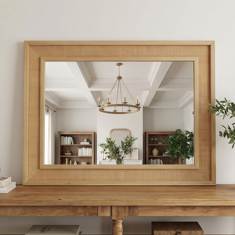 Miroir décoratif en rotin, 36 po x 24 po, Bois naturel