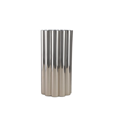 Wrought Studio™ Lustrewave Fluted Vase – Stainless Steel Decorative Centerpiece, Table Centerpiece, Perfect For Flowers, Dried Arrangements, Home Decor, Weddings, Events, 5" Diameter & 10" Tall