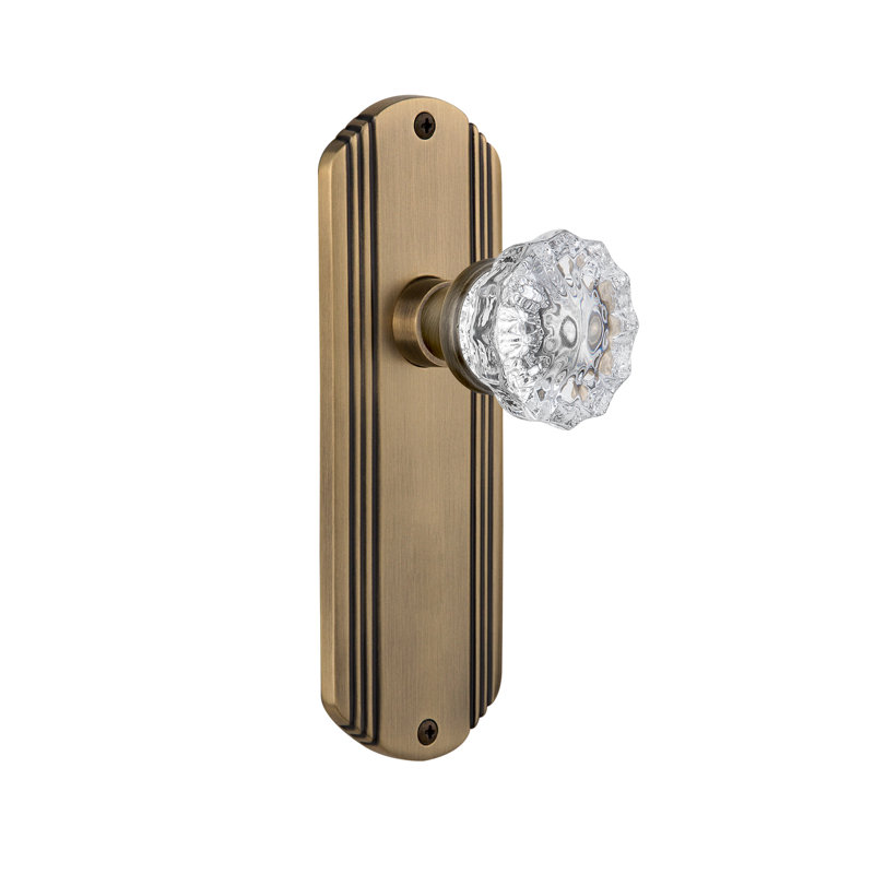 Deco Plate with Crystal Door Knob, 2 3/8, Antique Brass