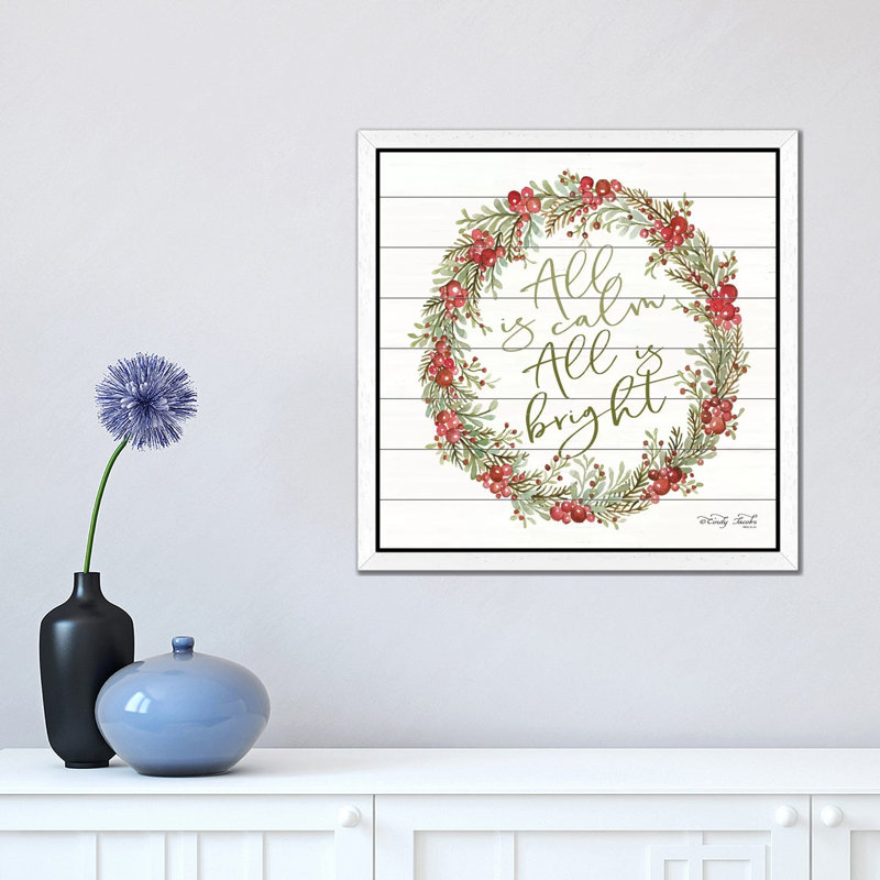 All Is Calm Berry Wreath 1 Piece Floater Frame Wall Art on Canvas, 45.72 cm H x 45.72 cm W, White