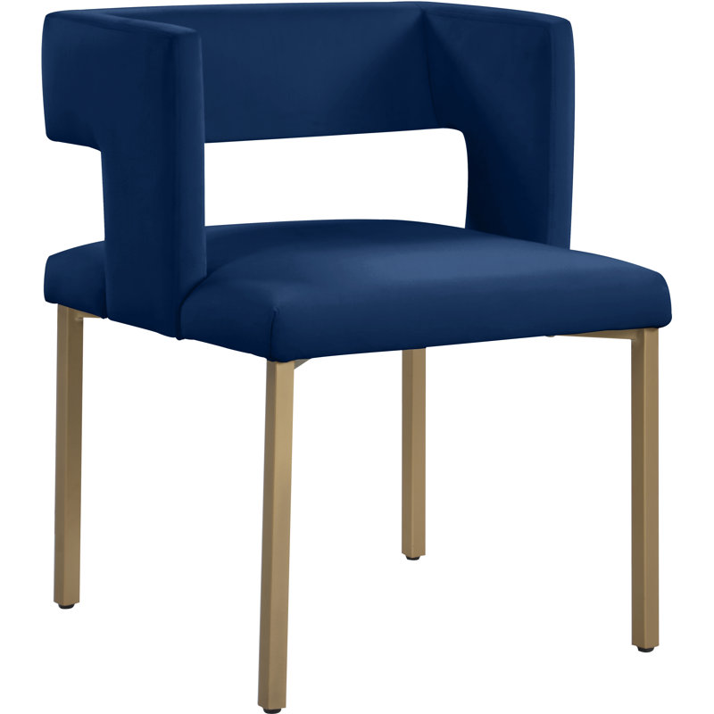 Caleb Velvet Arm Chair, Navy Velvet, Brushed Gold