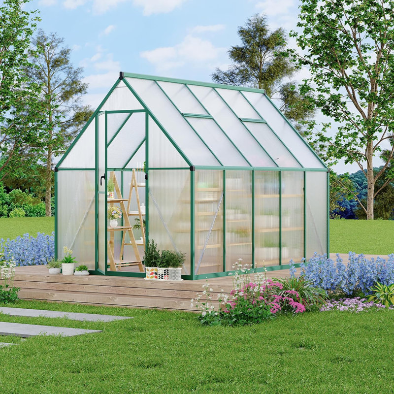 Serre en polycarbonate avec cadre en aluminium, 6 pi x 9 pi, évent de toit inclus, pour l'extérieur, Vert