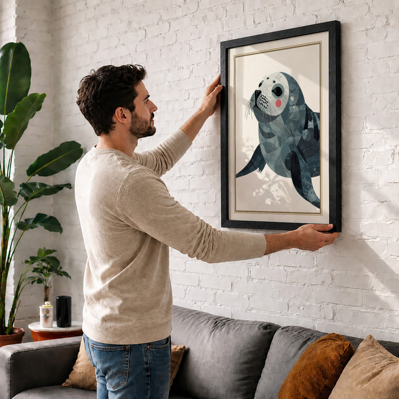 Seal at Rest Coastal - Framed Print, Oak, A3 - 42.0 x 29.7 cm