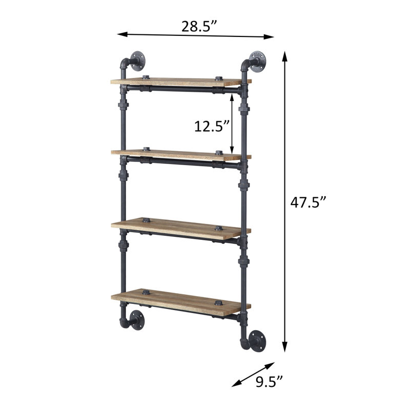 Étagère murale rectangulaire chêne et sable noir, H 47,57 po x l 28,57 po x P 9,57 po