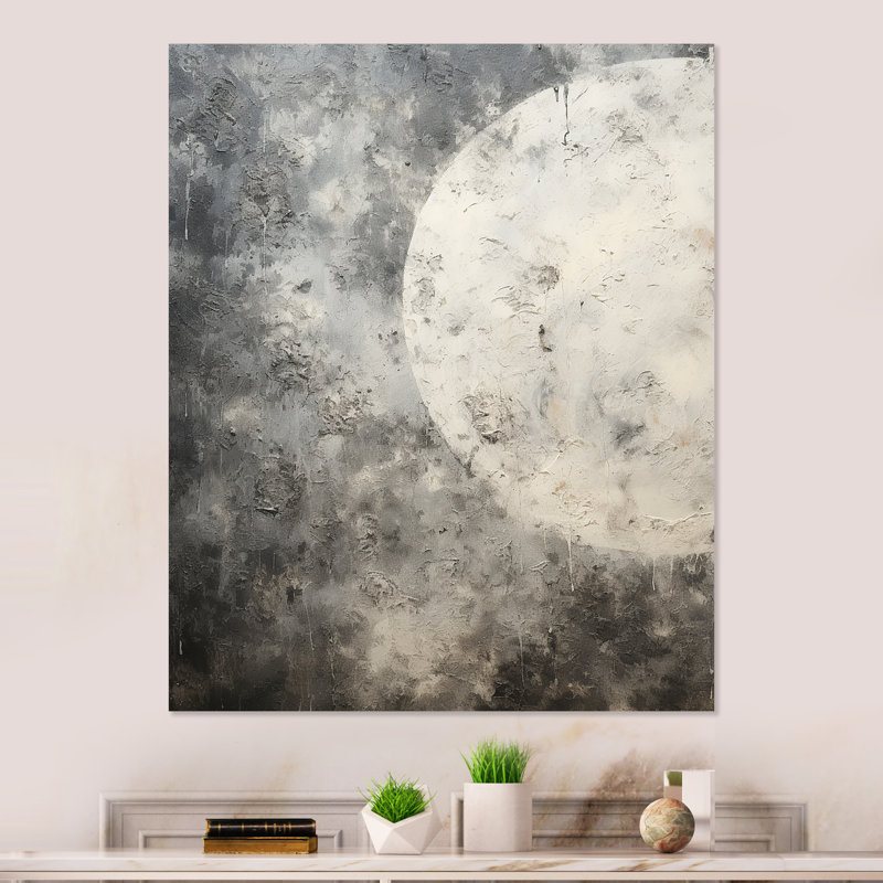 Minimalisme gris lune surface 2 - tachisme art mural en métal, H 20 po x l 12 po x P 1 po
