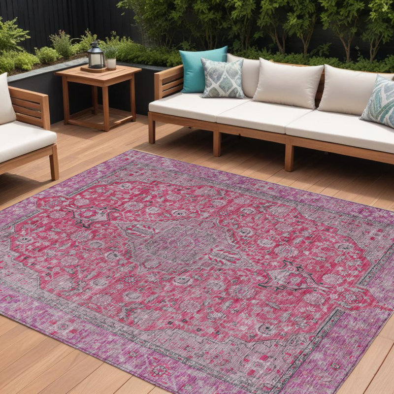 Tapis intérieur lavable à médaillon rose 9 pi x 12 pi