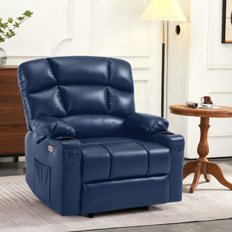 Syeda 27.2" Wide Lay Flat Dual Motor Power Recliner Lift Chair with Massage and Heat, Infinite Position, Faux Leather, Blue
