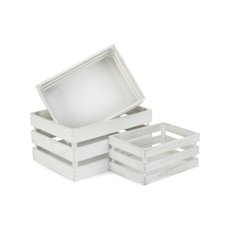 Slatted Manufactured Wood 3 Piece Organiser Box Set, Grey