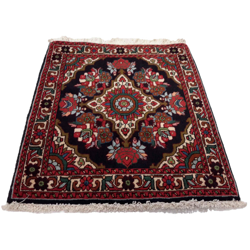 Tapis oriental noir / rouge en coton et laine 1 pi 9 po x 2 pi Sharmen