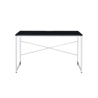 Writing Desk With X Shaped Cross Bar And Chrome Finish, White by Kozart