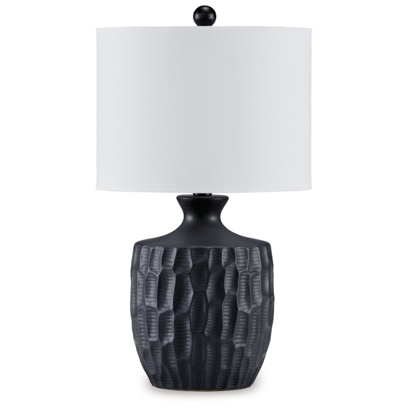Ellisley Matte Black Ceramic Table Lamp with White Shade