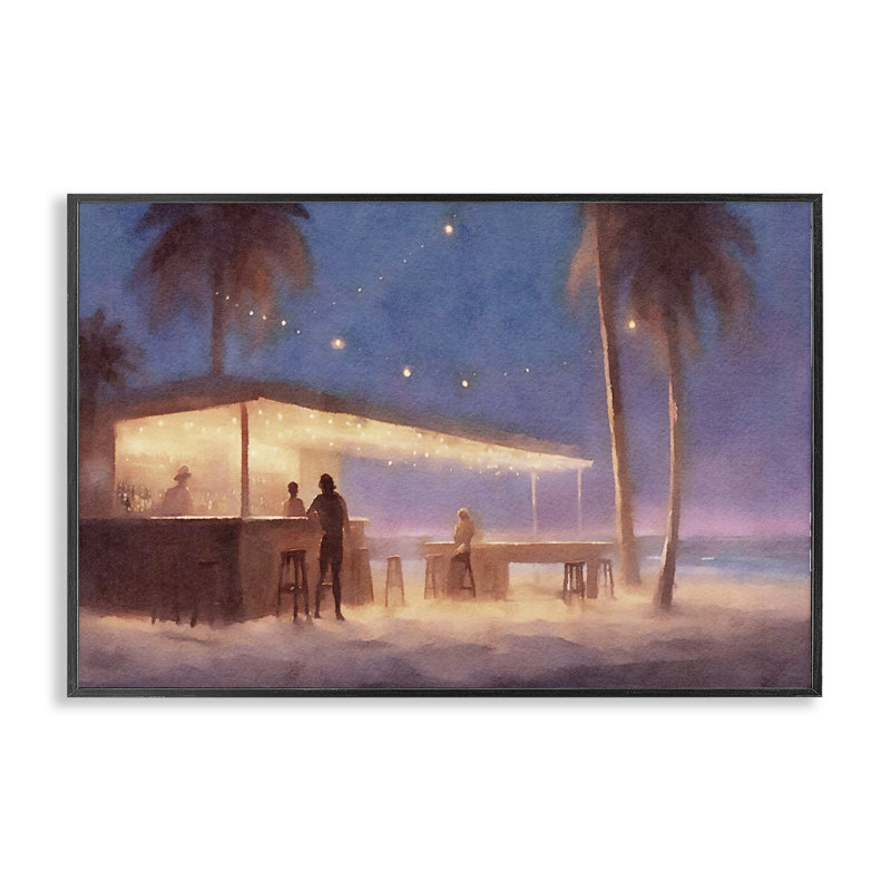  «Evening Beach Bar», estampe numérique par Noah Bay, Giclée encadrée noir minuit, H 16 po x l 24 po
