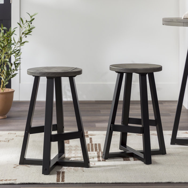 Amarapal Solid Wood 24" Bar Stool (Set of 2), Gray